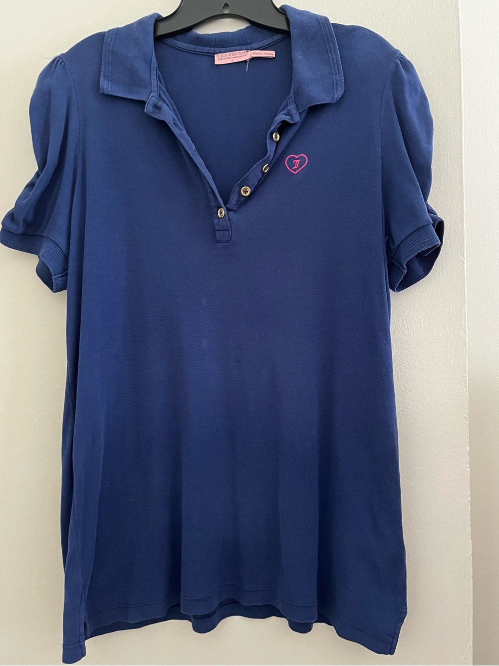 Authentic Vintage Juicy Couture Navy Polo Shirt w/gold buttons & accent  sleeves
